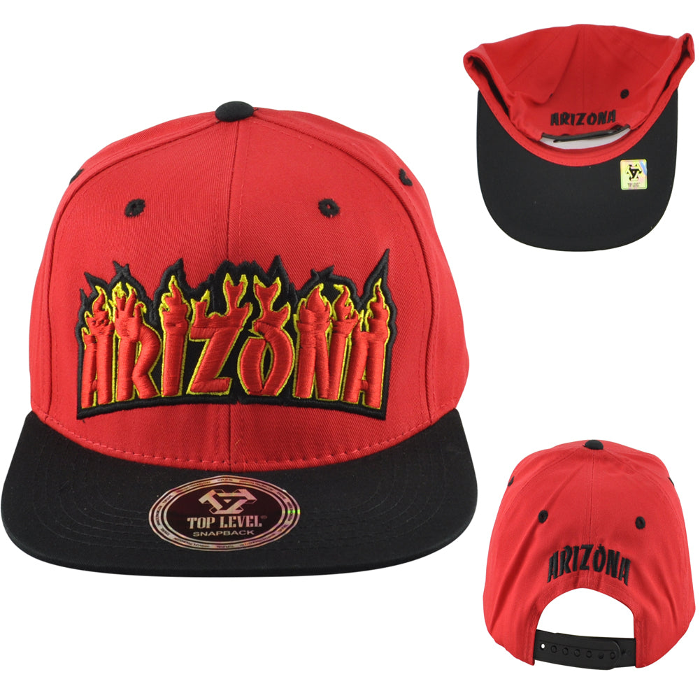 Top Level Arizona State US Adults Men Fire Flames Red Black Snapback Hat Cap