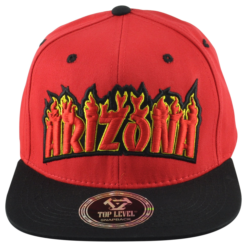 Top Level Arizona State US Adults Men Fire Flames Red Black Snapback Hat Cap
