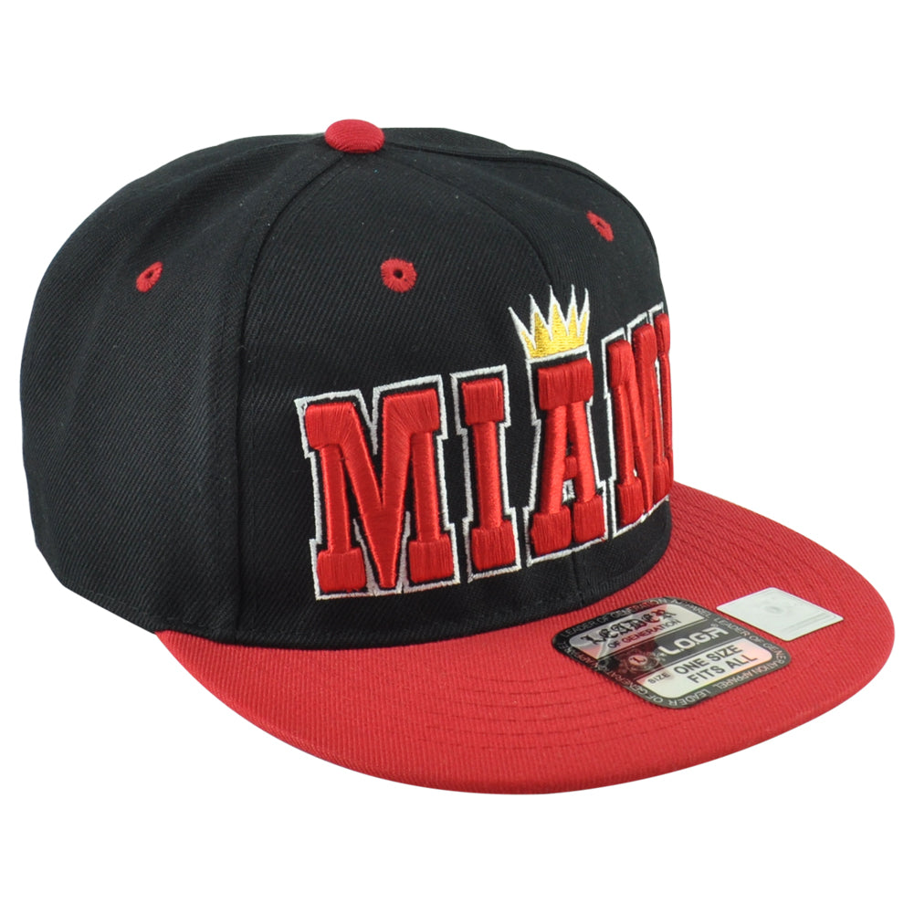 Leader Miami City Florida State King Crown Black Red Flat Bill Snapback Hat Cap