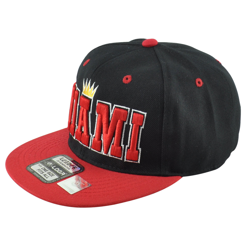Leader Miami City Florida State King Crown Black Red Flat Bill Snapback Hat Cap
