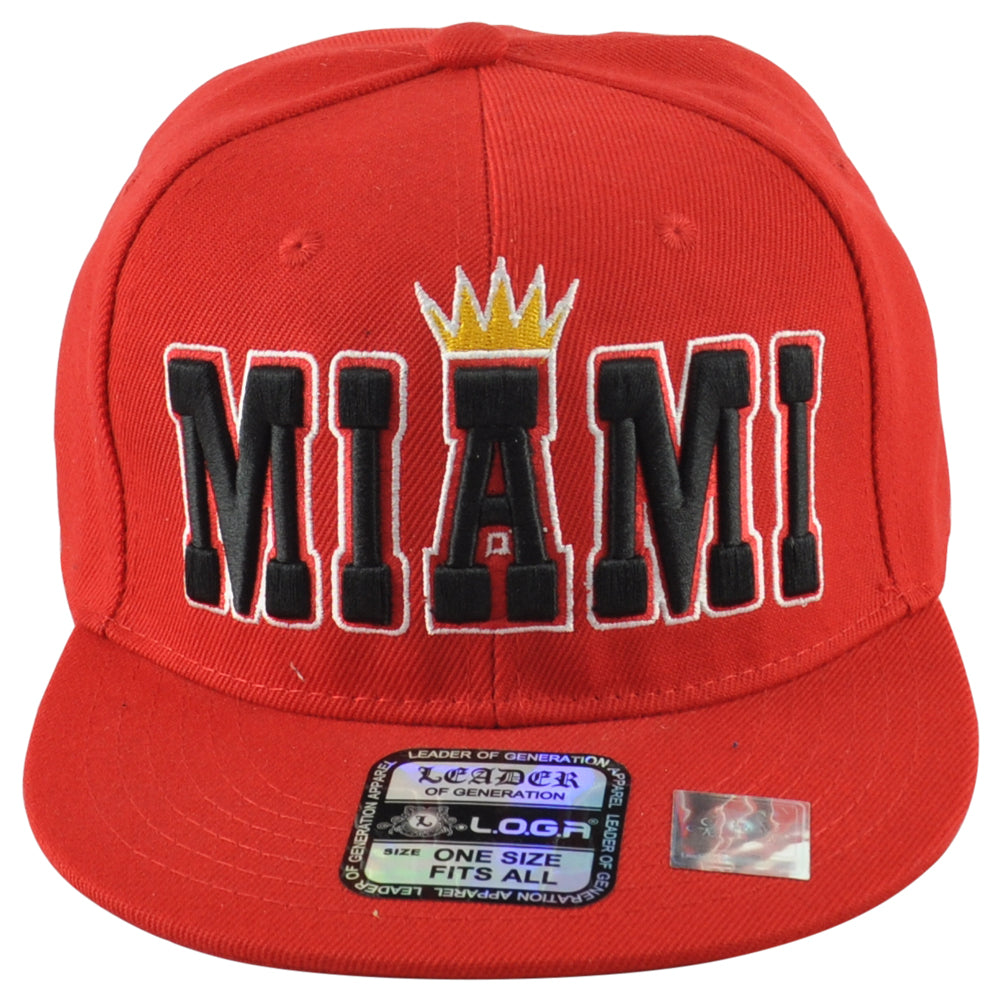 Leader Miami City Florida State King Crown Red Adults Flat Bill Snapback Hat Cap