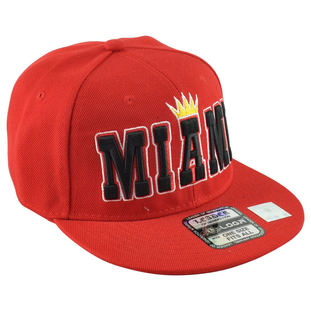 Leader Miami City Florida State King Crown Red Adults Flat Bill Snapback Hat Cap