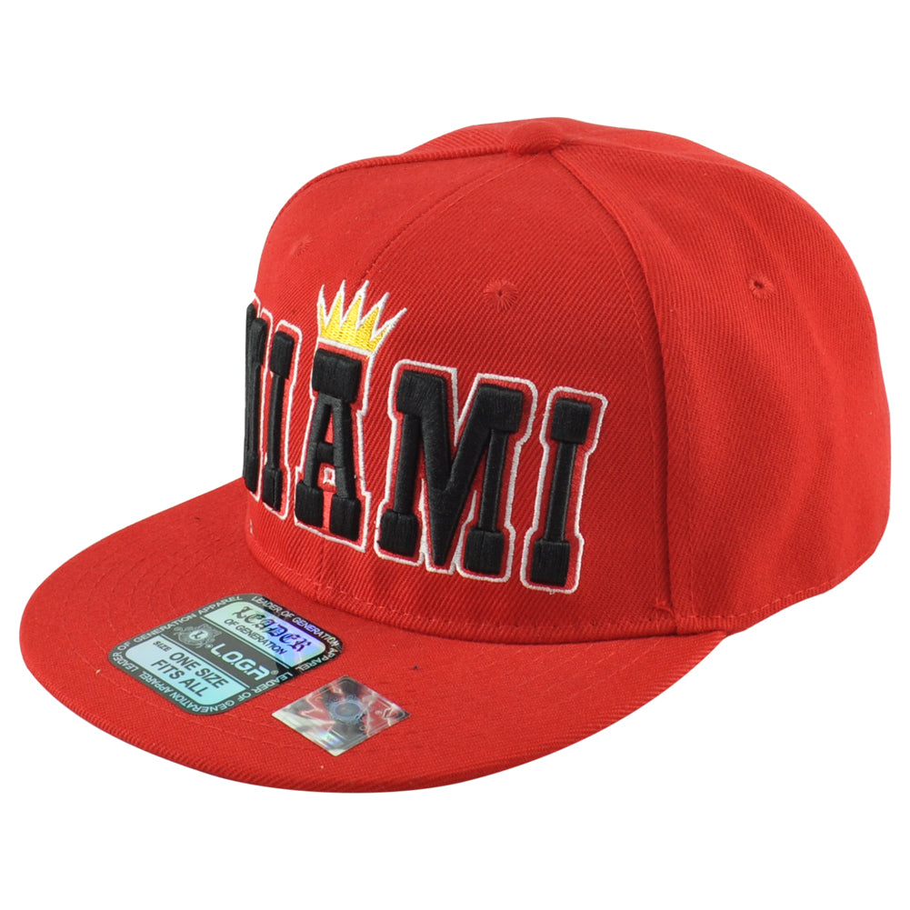 Leader Miami City Florida State King Crown Red Adults Flat Bill Snapback Hat Cap