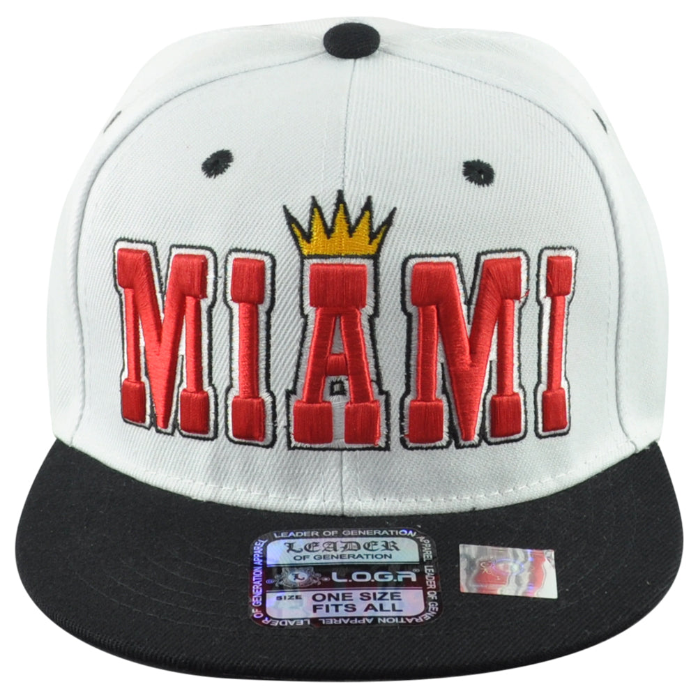 Leader Miami City Florida State King Crown Two Colors Flat Bill Snapback Hat Cap