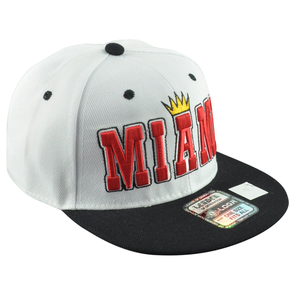 Leader Miami City Florida State King Crown Two Colors Flat Bill Snapback Hat Cap