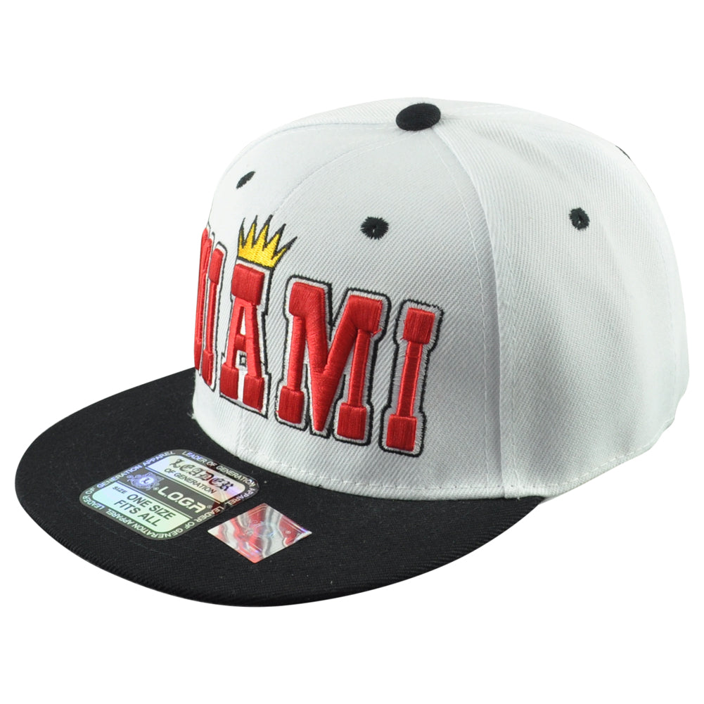 Leader Miami City Florida State King Crown Two Colors Flat Bill Snapback Hat Cap