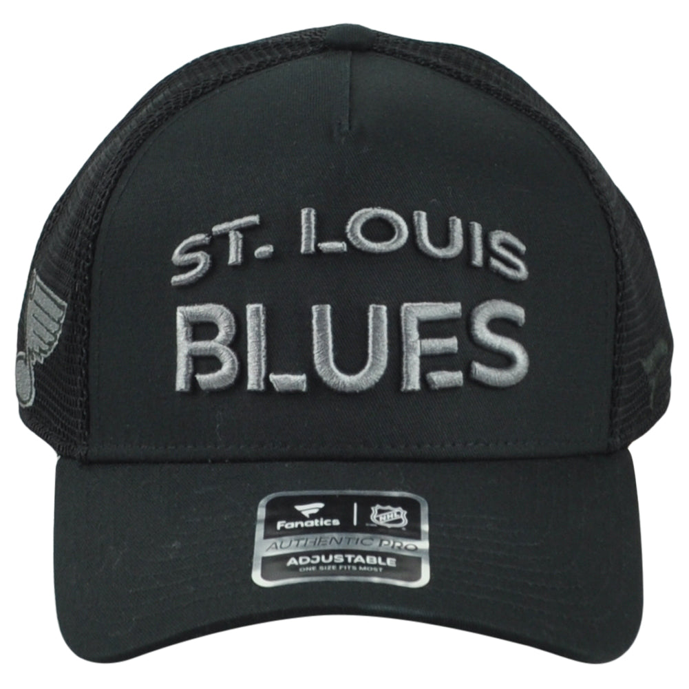 NHL Fanatics Authentic Pro St. Louis Blues Black Snapback Mesh Trucker Hat Cap