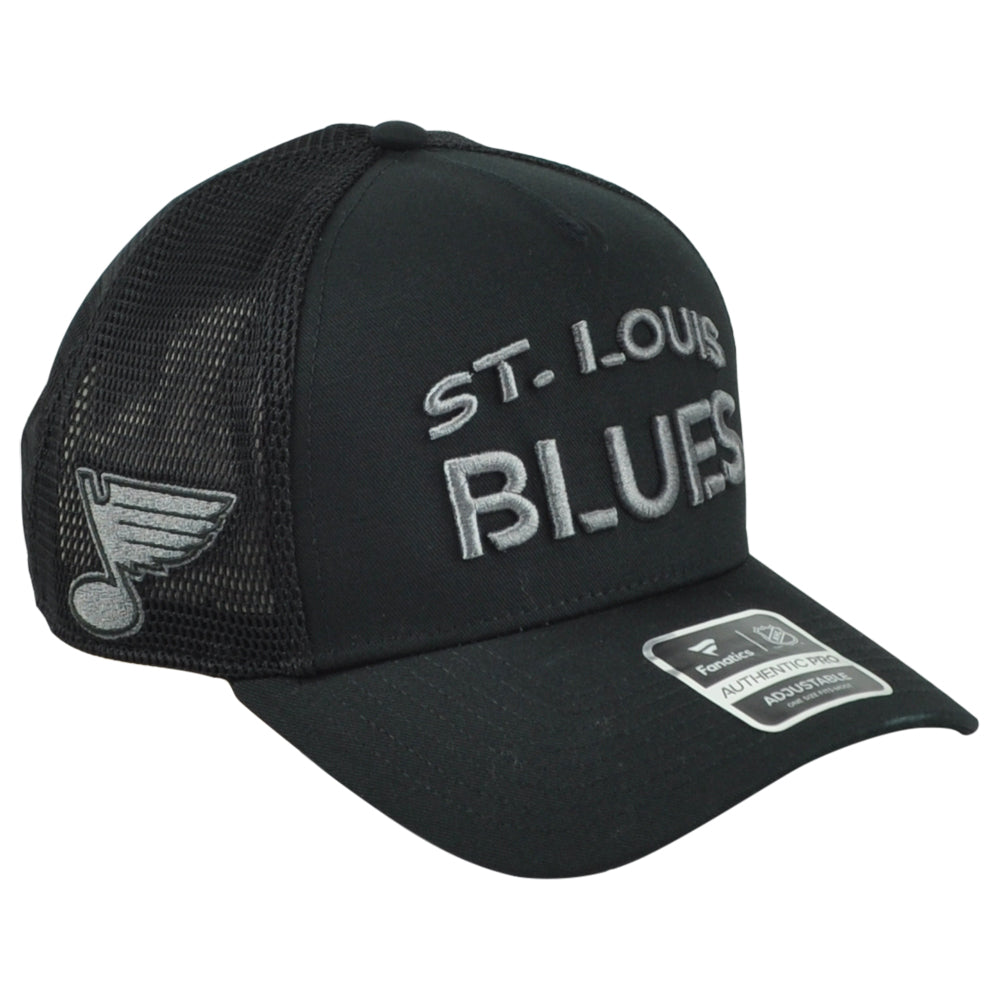 NHL Fanatics Authentic Pro St. Louis Blues Black Snapback Mesh Trucker Hat Cap