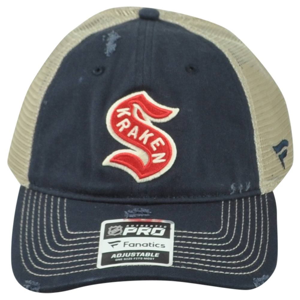 NHL Fanatics Authentic Seattle Kraken Distressed Relaxed Mesh Trucker Hat Cap