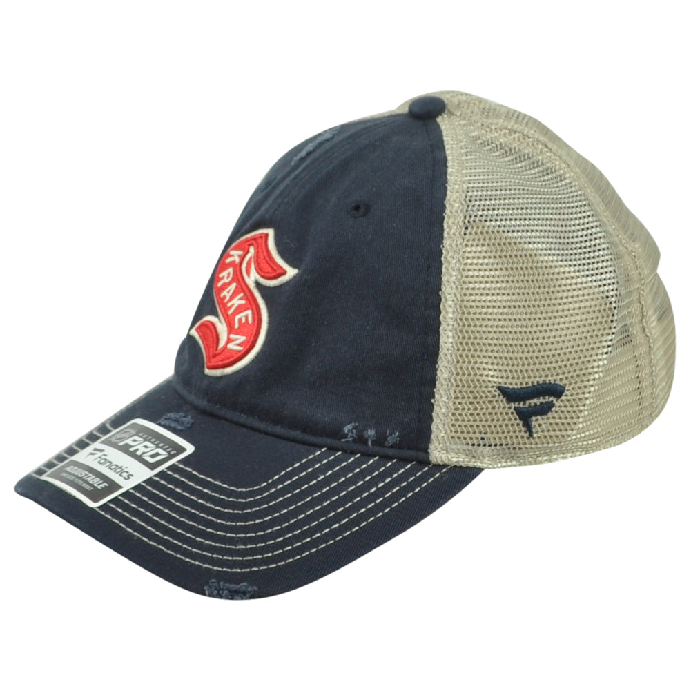 NHL Fanatics Authentic Seattle Kraken Distressed Relaxed Mesh Trucker Hat Cap