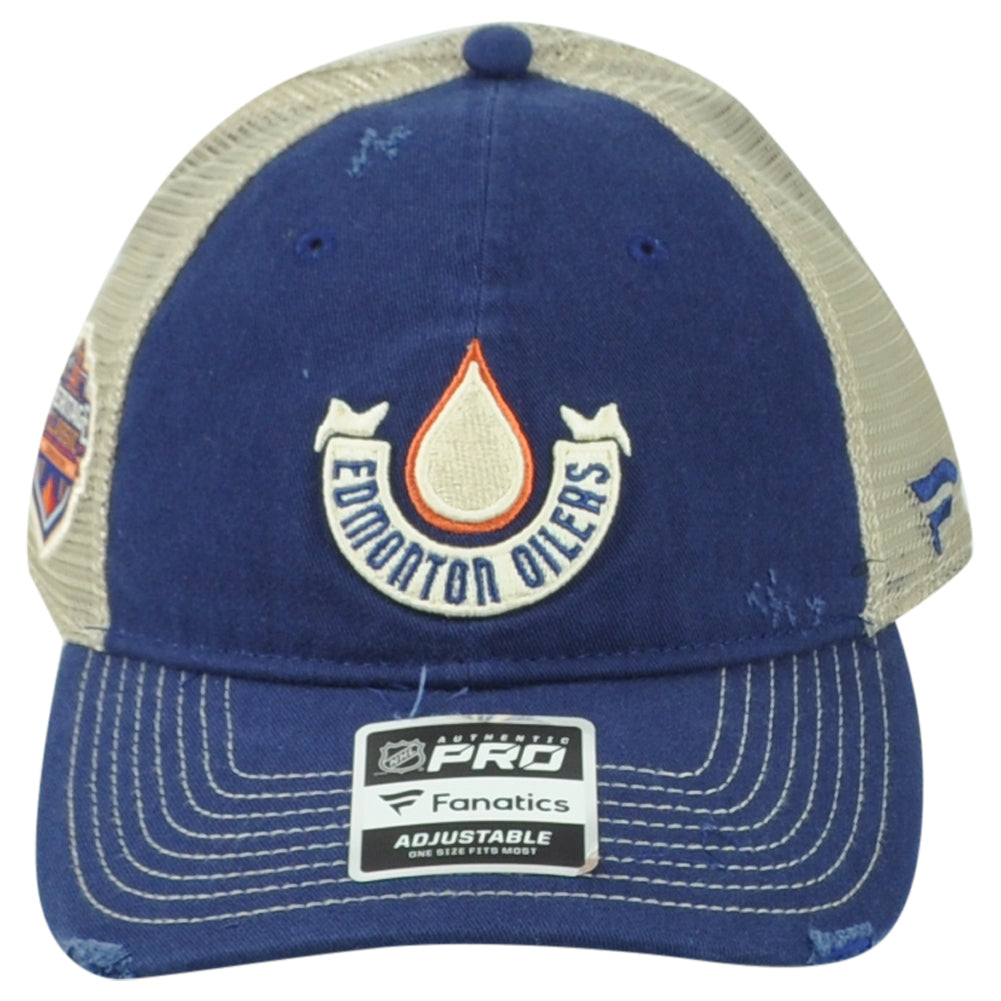 NHL Fanatics Authentic Pro Edmomton Oilers Men Distressed Mesh Trucker Hat Cap