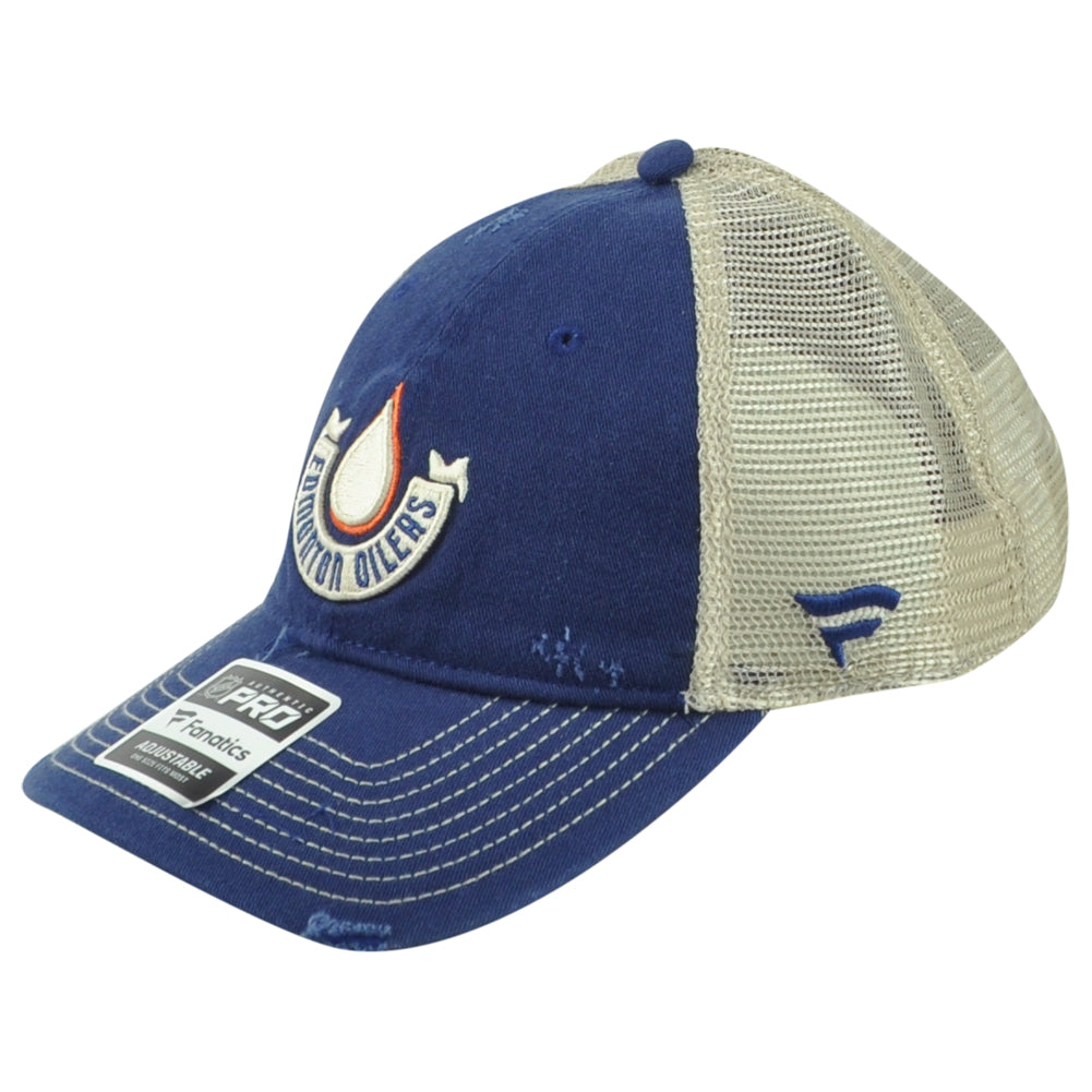NHL Fanatics Authentic Pro Edmomton Oilers Men Distressed Mesh Trucker Hat Cap