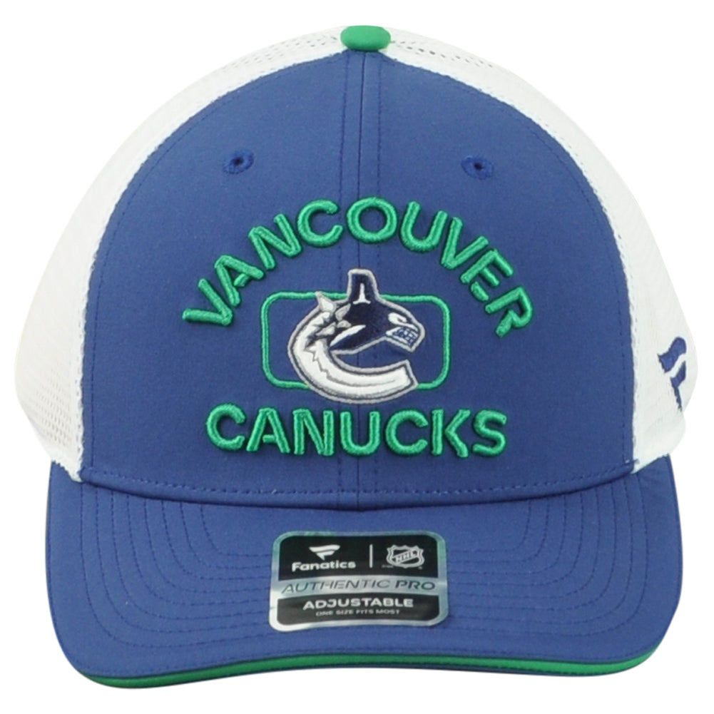 NHL Fanatics Authentic Pro Vancouver Canucks Men Adjustable Mesh Trucker Hat Cap