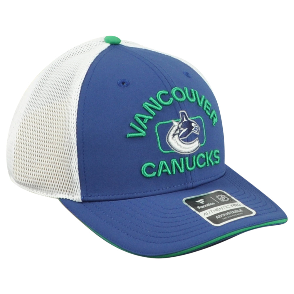 NHL Fanatics Authentic Pro Vancouver Canucks Men Adjustable Mesh Trucker Hat Cap