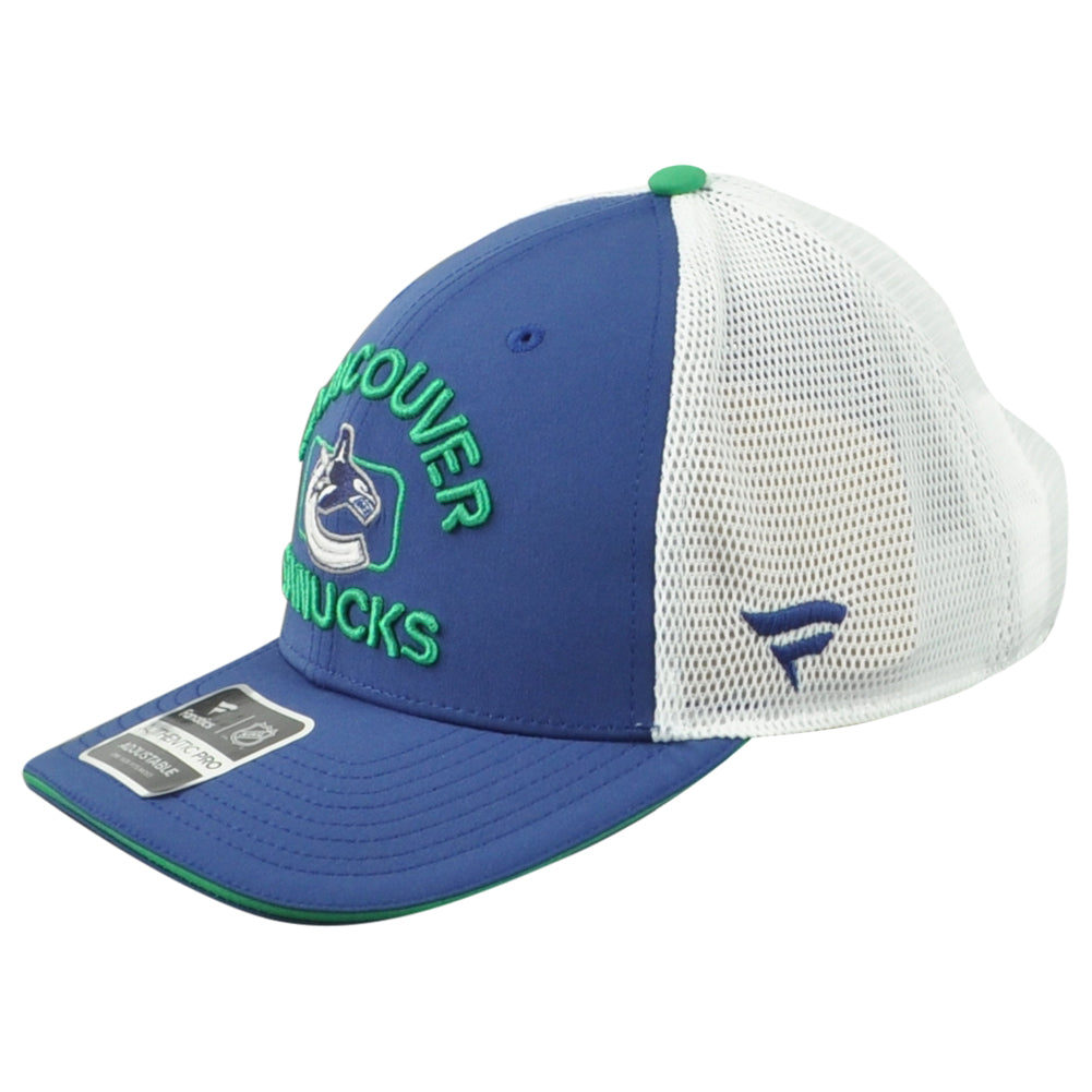 NHL Fanatics Authentic Pro Vancouver Canucks Men Adjustable Mesh Trucker Hat Cap