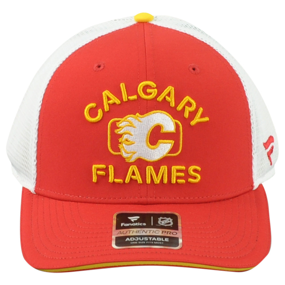 NHL Fanatics Authentic Pro Calgary Flames Adults Snapback Mesh Trucker Hat Cap