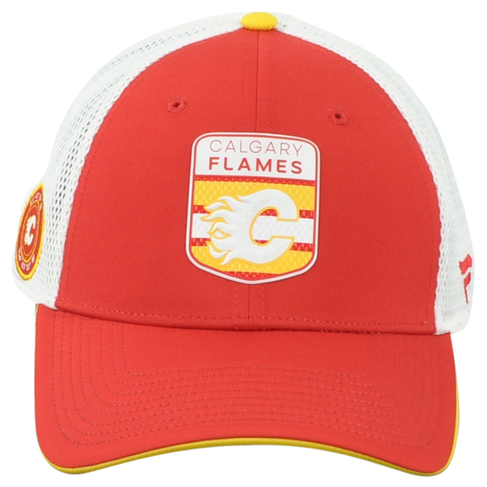 NHL Fanatics Authentic Pro Calgary Flames Adults Adjustable Mesh Trucker Hat Cap