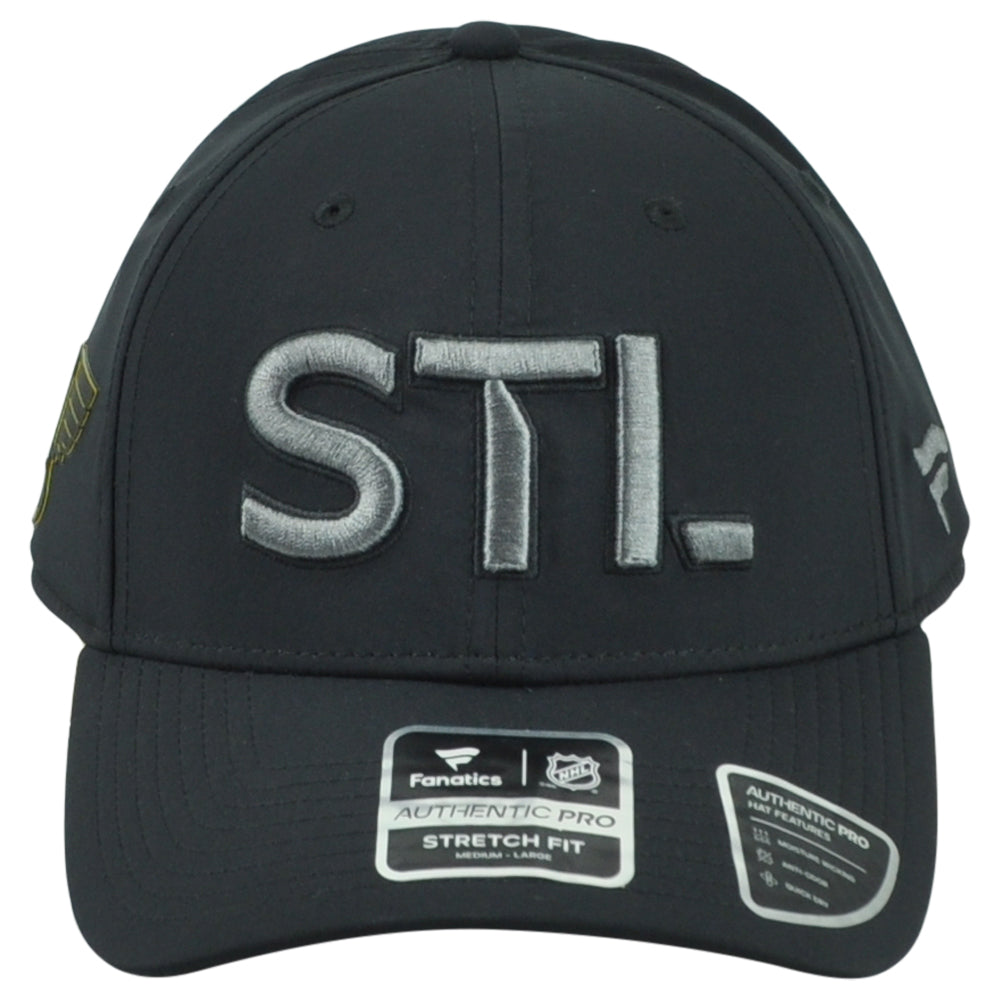 NHL Fanatics Authentic Pro St Louis Blues STL Black Stretch Flex Fit M/L Hat Cap