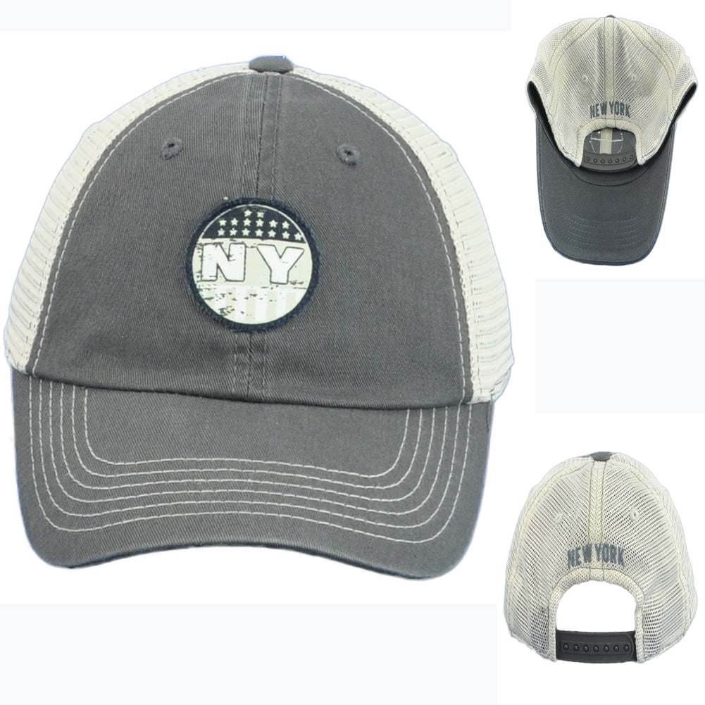Captivating State Of New York Trucker Mesh Gray Beige Snapback Adults Hat Cap