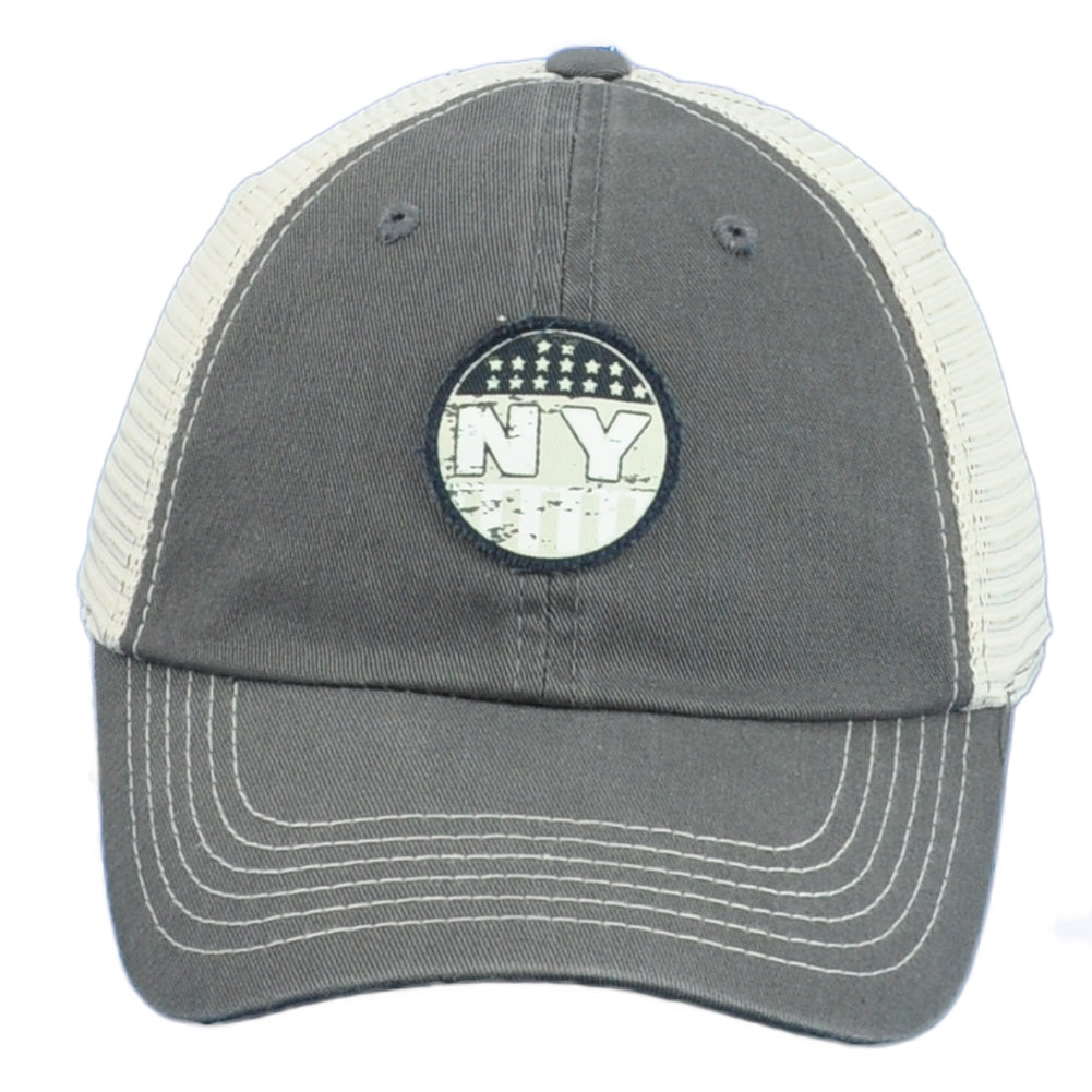 Captivating State Of New York Trucker Mesh Gray Beige Snapback Adults Hat Cap
