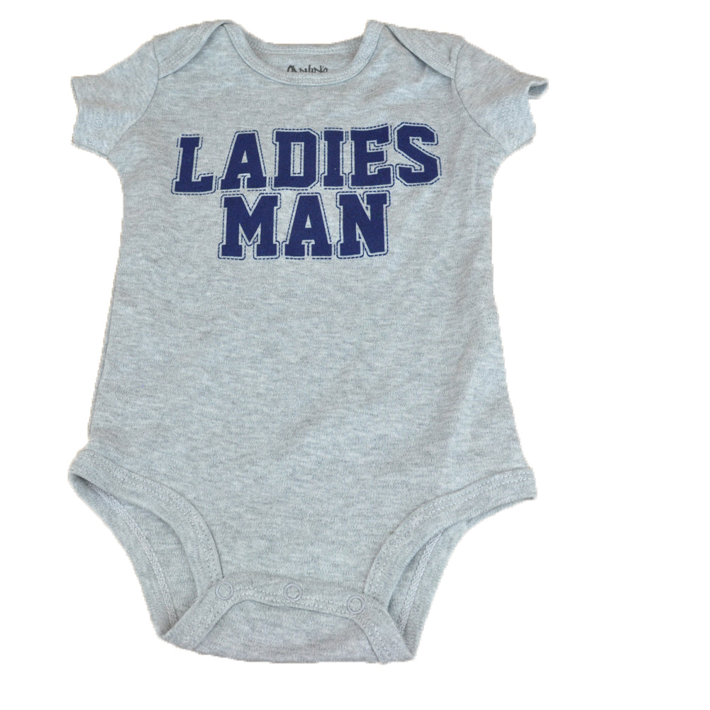 Ladies Man Authentic Baby Spencer Novelty Fashion Body Suit Screen Stitched Gray