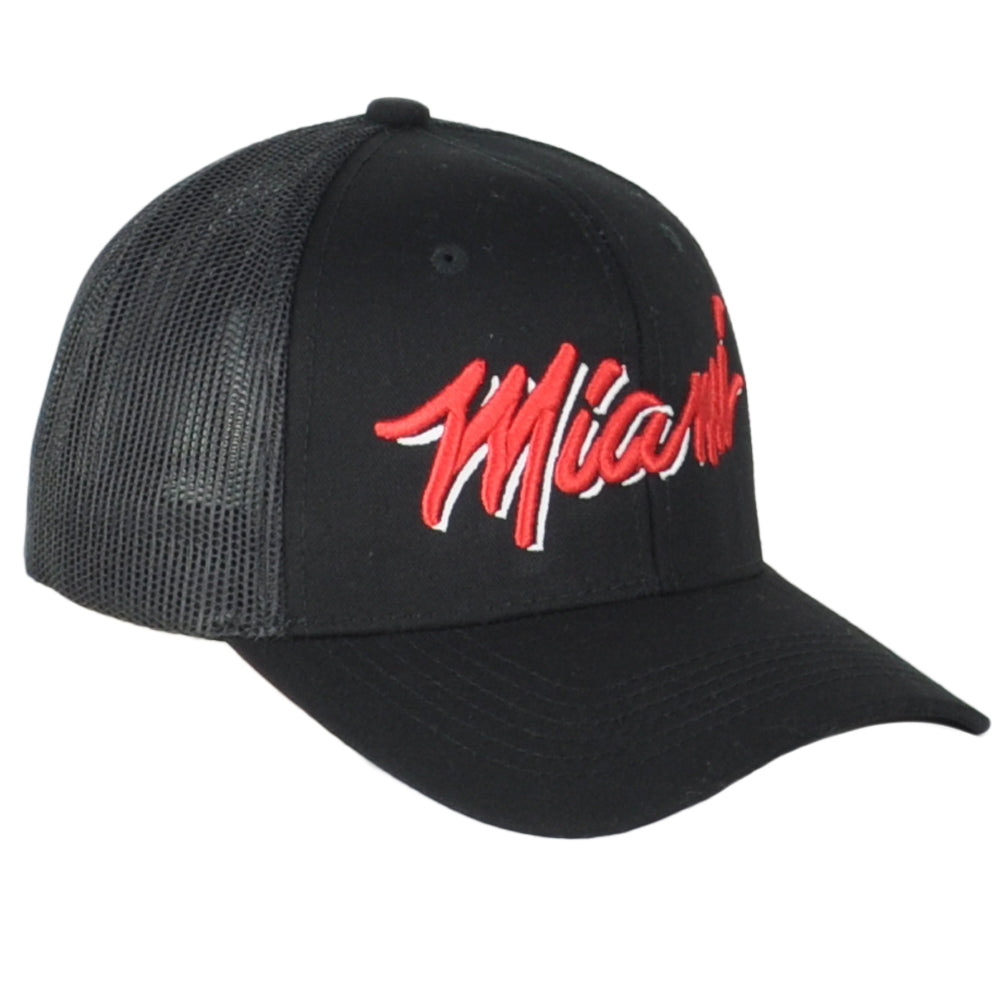 Miami Basketball Red Black Mesh Adjustable Snapback Adults Curved Bill Hat Cap