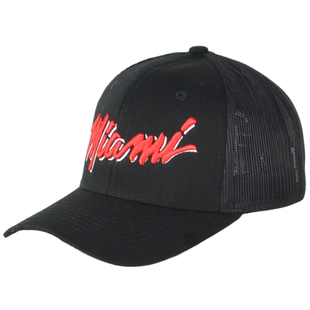 Miami Basketball Red Black Mesh Adjustable Snapback Adults Curved Bill Hat Cap