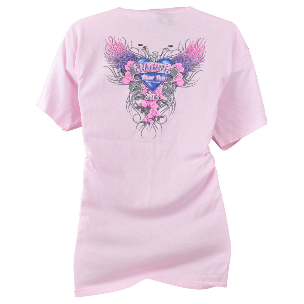 Laughlin River Rum 2013 Bike Show Rally Novelty Fashion Graphic Tee Cneck Pink