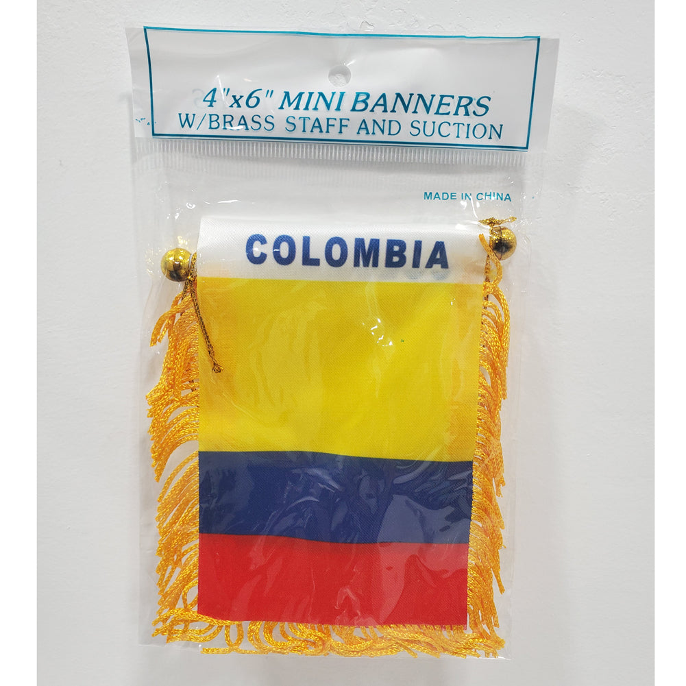 Colombia 4''x6'' Mini Banners With Brass Staff Suction Car Window Flag Country