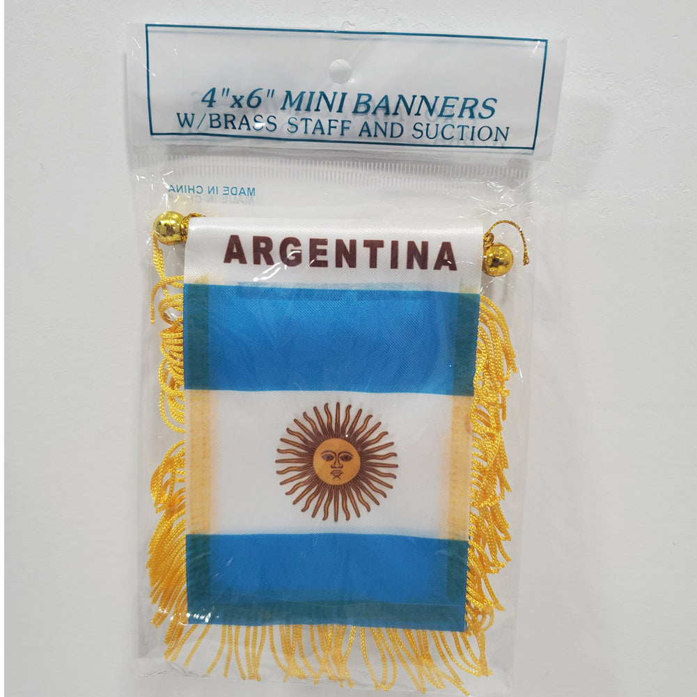 Argentina 4''x6'' Mini Banners With Brass Staff Suction Car Window Flag Country