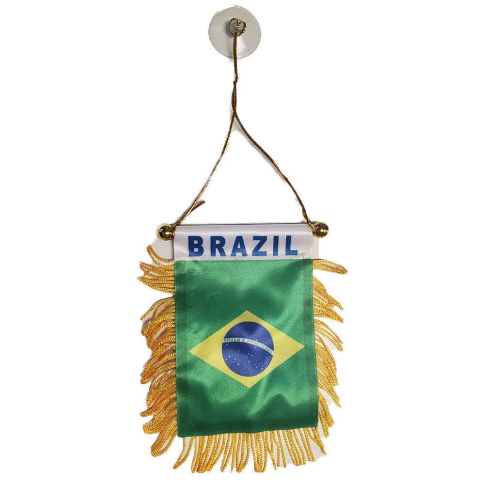Brazil 4''x6'' Mini Banners With Brass Staff Suction Car Window Flag Country