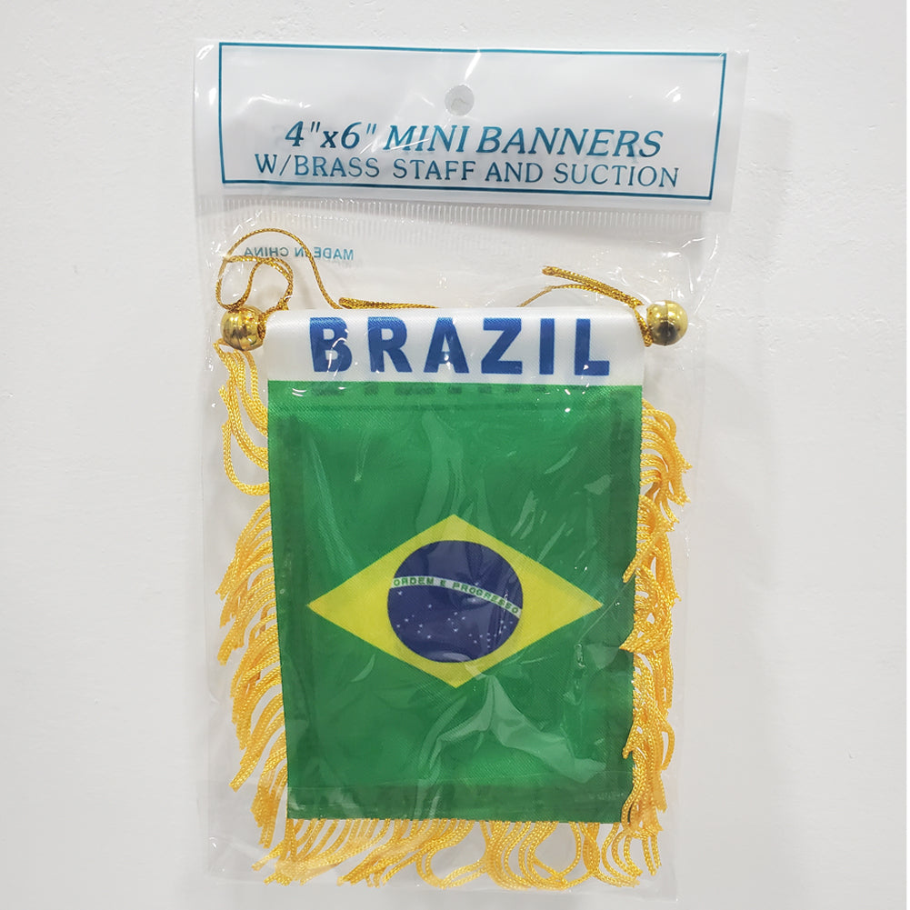 Brazil 4''x6'' Mini Banners With Brass Staff Suction Car Window Flag Country