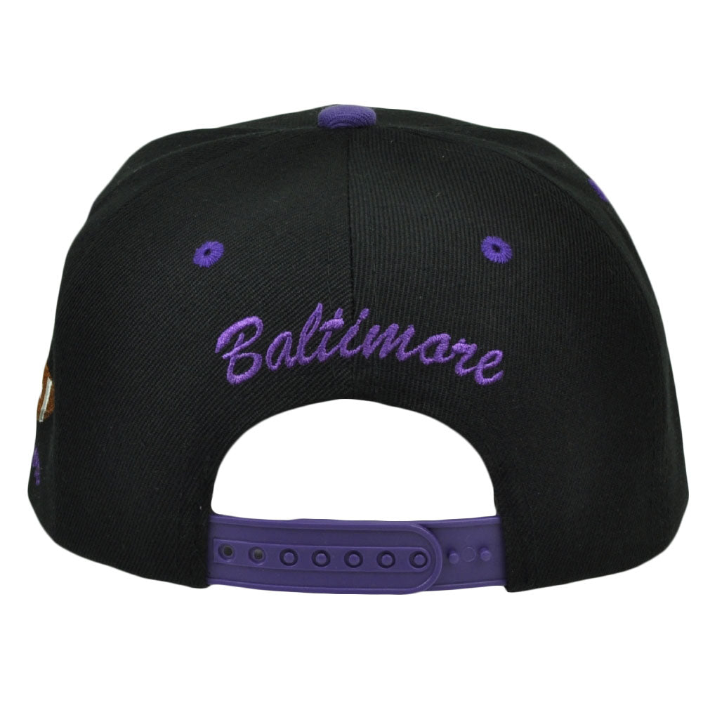 Baltimore Maryland City Town State Helmet Black Purple Snapback Flat Bill Hat