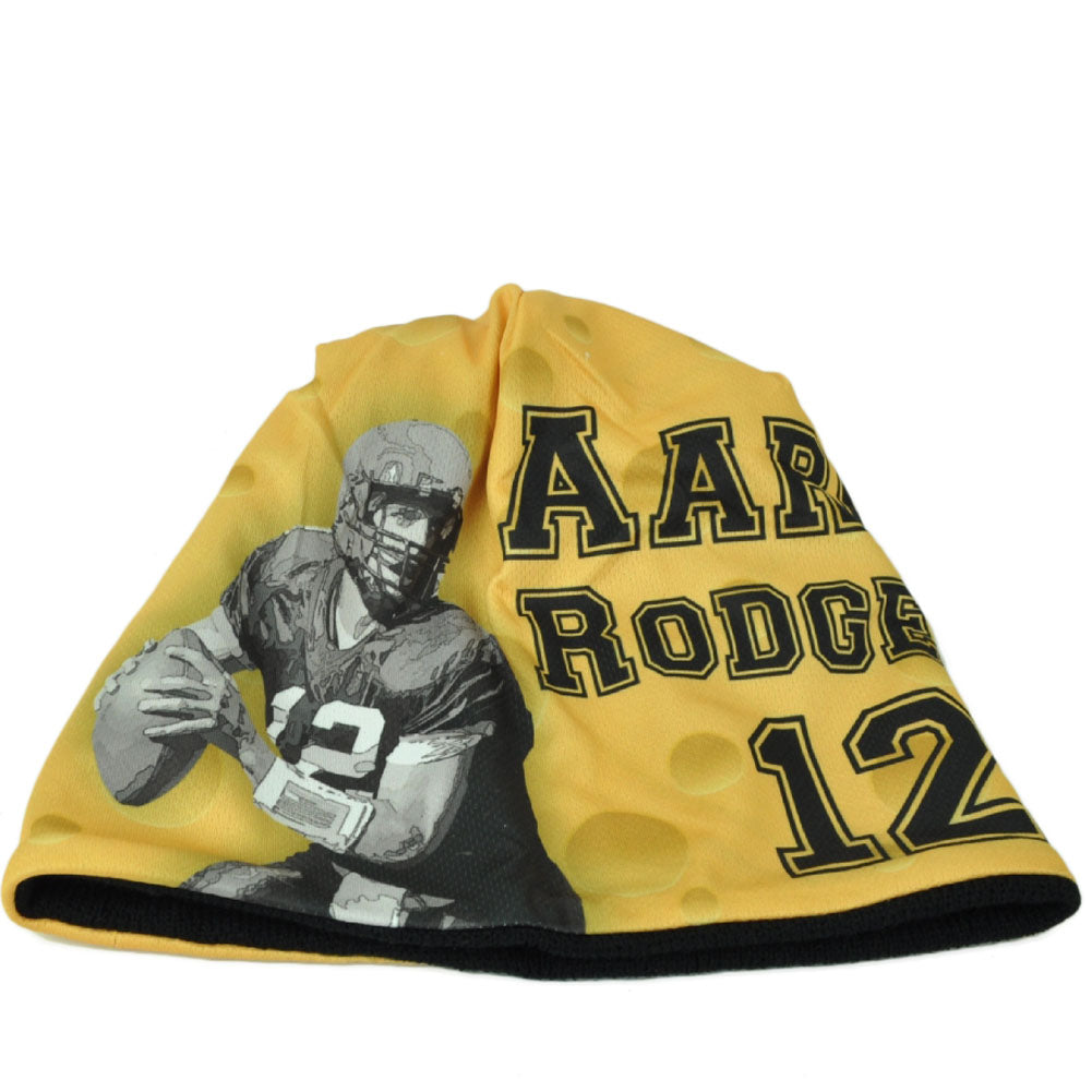 NFL Green Bay Packers Aaron Rodgers 12 Sublimated Player Yellow Knit Beanie Hat