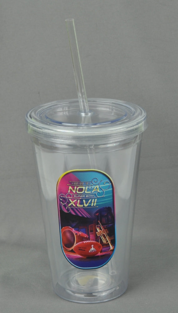NFL NOLA Super Bowl XLVII Clear Sip n Go Tumbler Straw Screw Lid 16oz Beverage