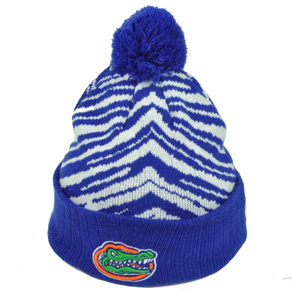 NCAA Top of The World Florida Gators Knit Beanie Zebra Blue White Cuffed Pom Pom