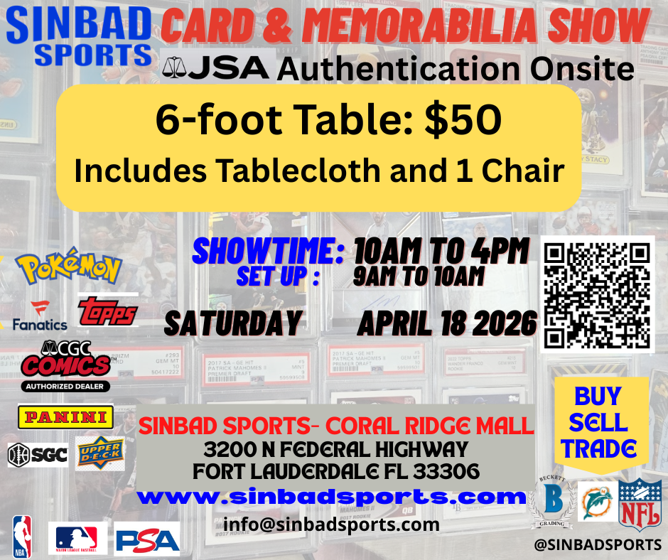 Sinbad Sports Card Show April 18 2026 - 6 Foot Vendor Table
