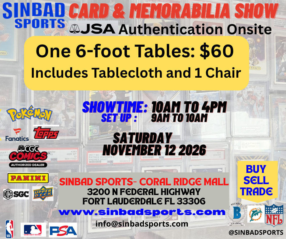 Sinbad Sports Card Show November 14, 2026 - 6 Foot Vendor Table