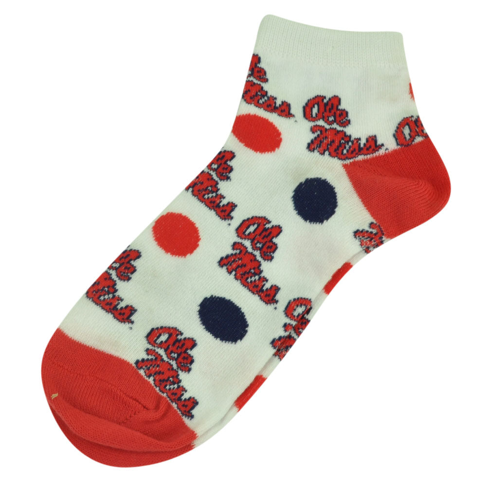 NCAA Mississippi Rebels Ole Miss Womens 6 - 11 Polka Dots Socks White Red
