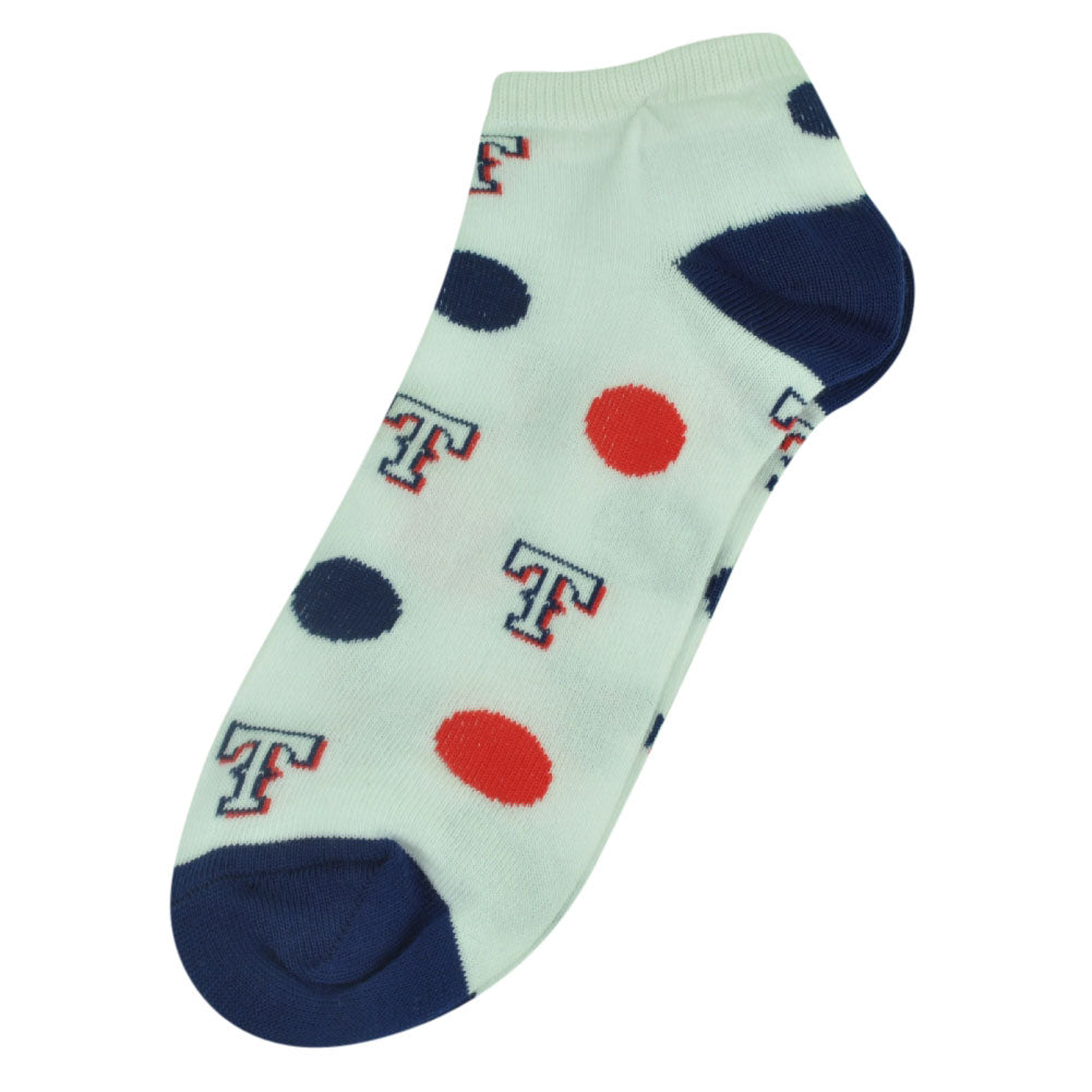 MLB Texas Rangers Womens 6 - 11 Ankle Polka Dots White Socks Fan Spirit