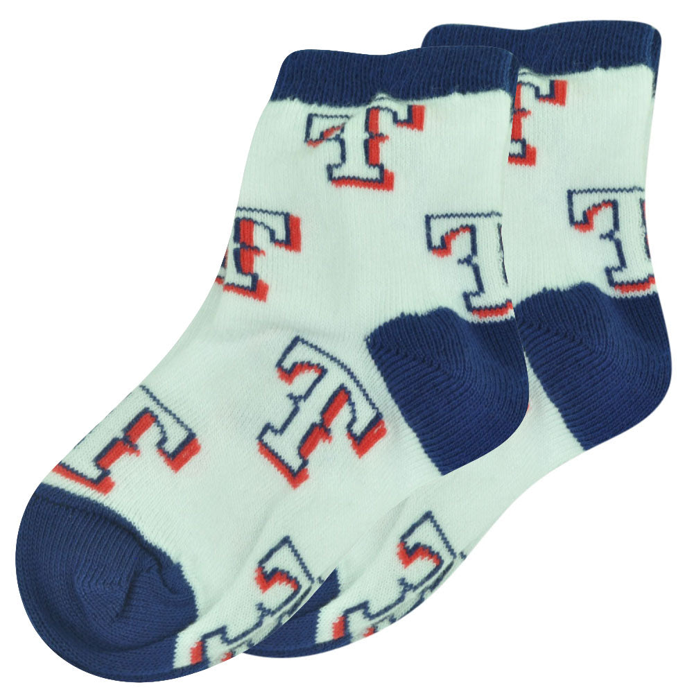 MLB Texas Rangers Set of 2 Toddler 9 - 24 Socks Boys All Over Logo Fan White