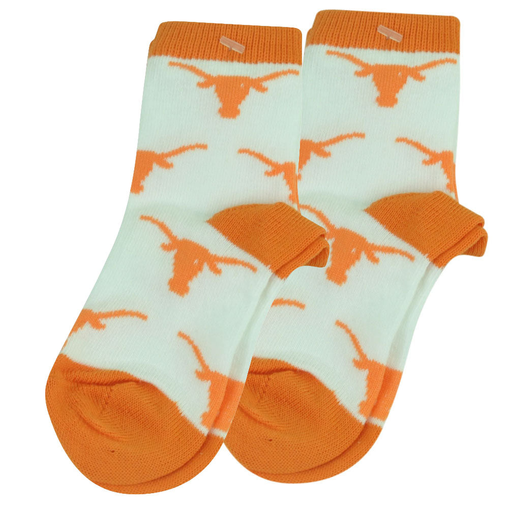 NCAA Texas Longhorns Toddler 2 Set Socks Boys All Over Logo White Orange Fan