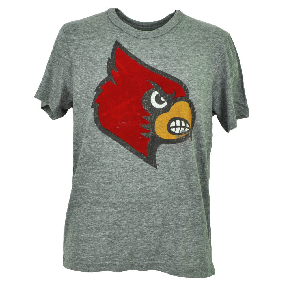 NCAA Louisville Cardinals Felt Logo Tshirt Tee Short Sleeve Mens Gray Sports