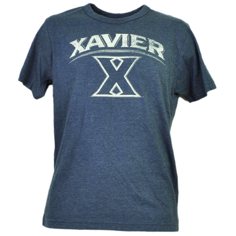 NCAA Xavier Musketeers Blue Distressed Logo Tshirt Tee Mens Adult Short Sleeve