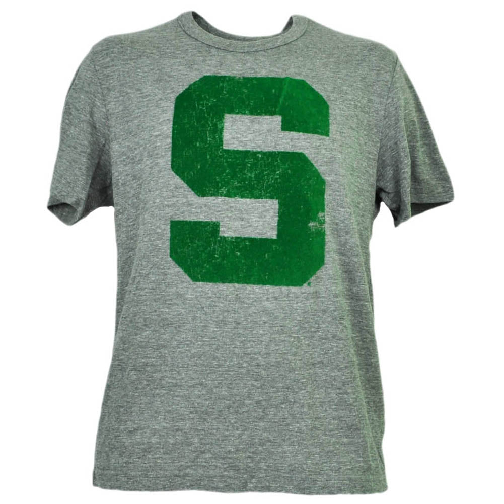 NCAA Michigan State Spartans Felt Logo Tshirt Tee Short Sleeve Mens Gray Sports