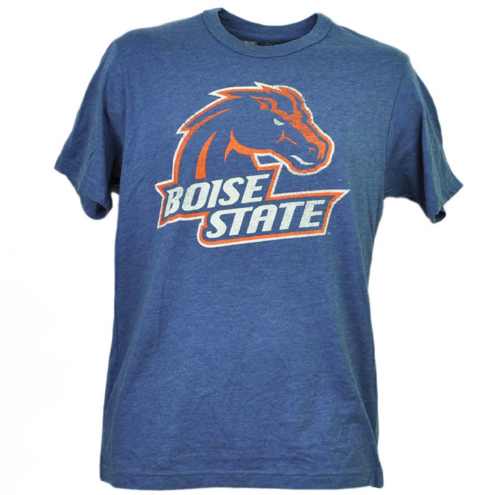NCAA Boise State Broncos Distressed Logo Short Sleeve Mens Adult Blue Tshirt Tee