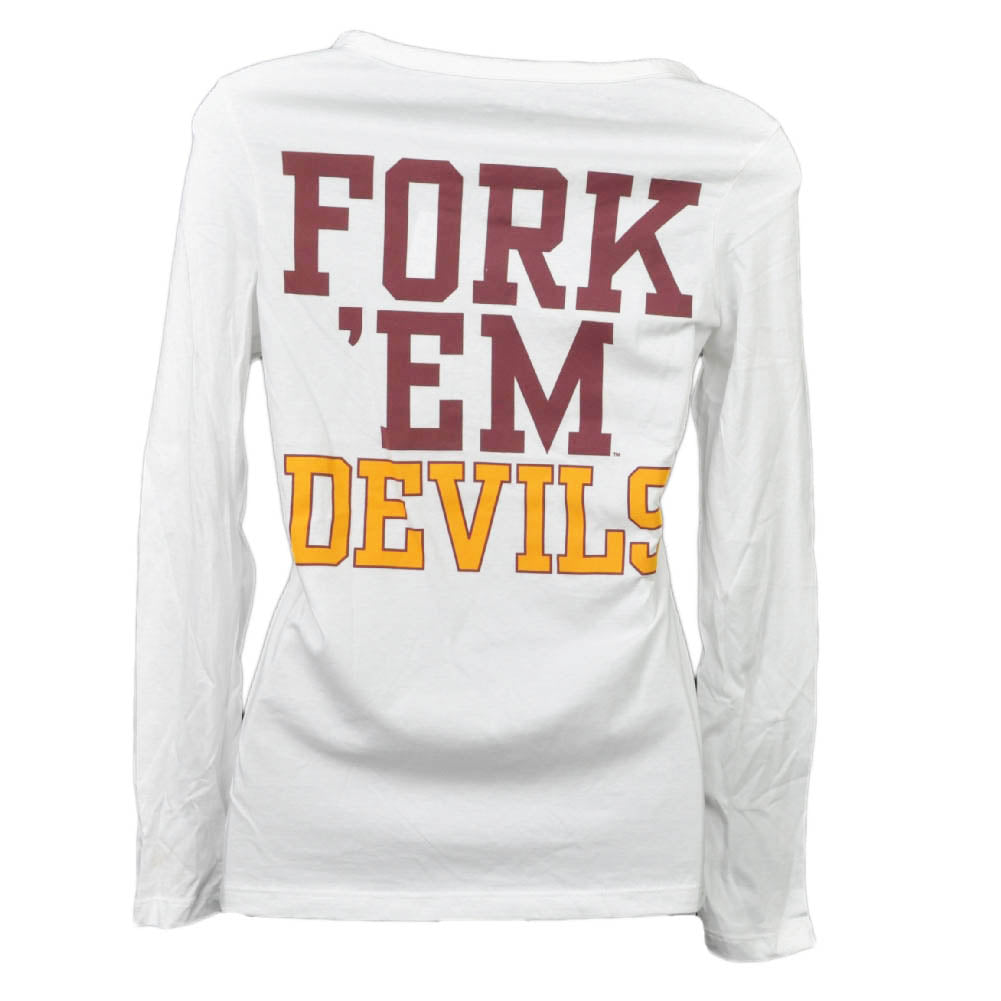 NCAA Arizona Sun Devils White Womens Long Sleeve Tshirt Button Crew Neck XSmall