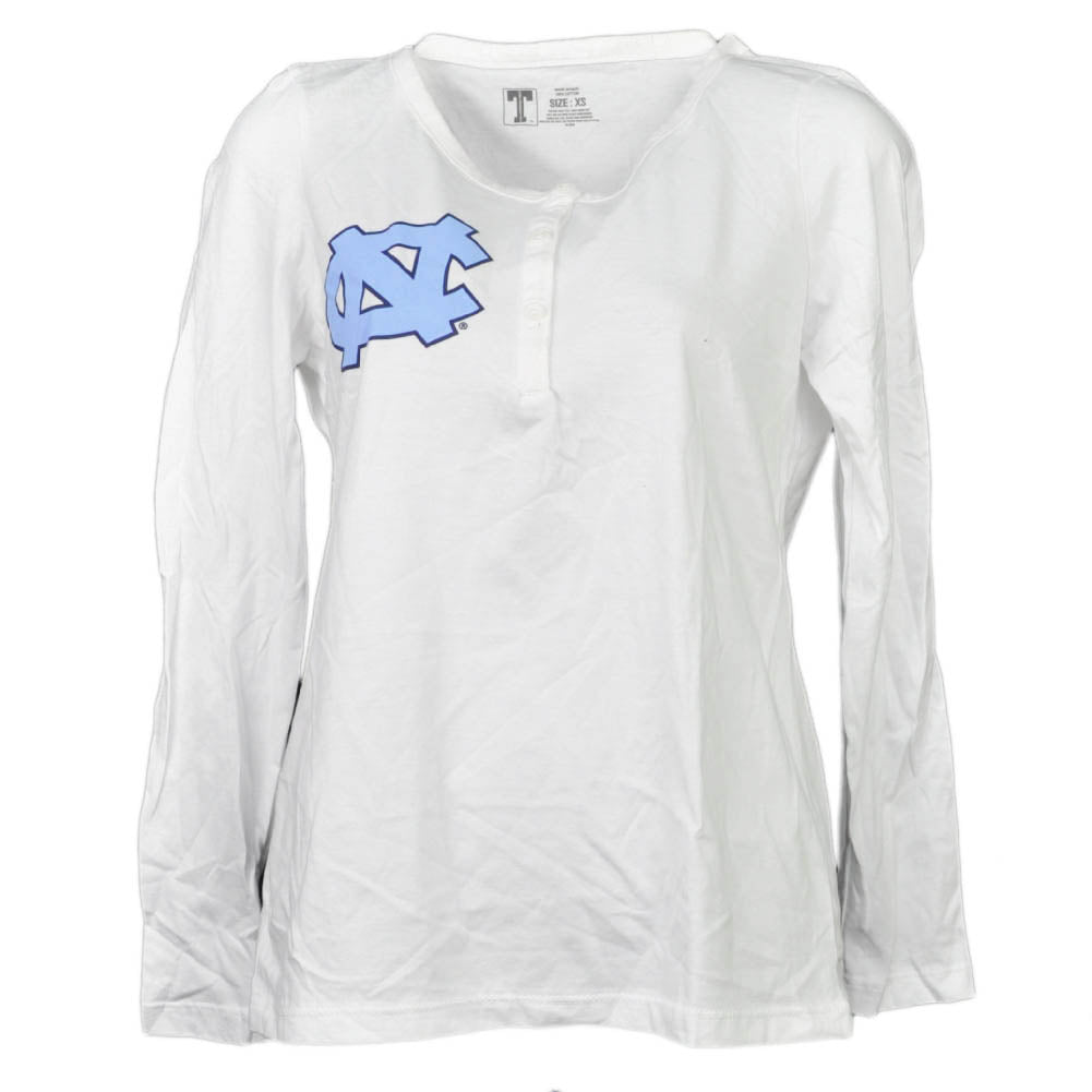 NCAA North Carolina Tar Heels White Womens Long Sleeve Henley Born and Bred Tee