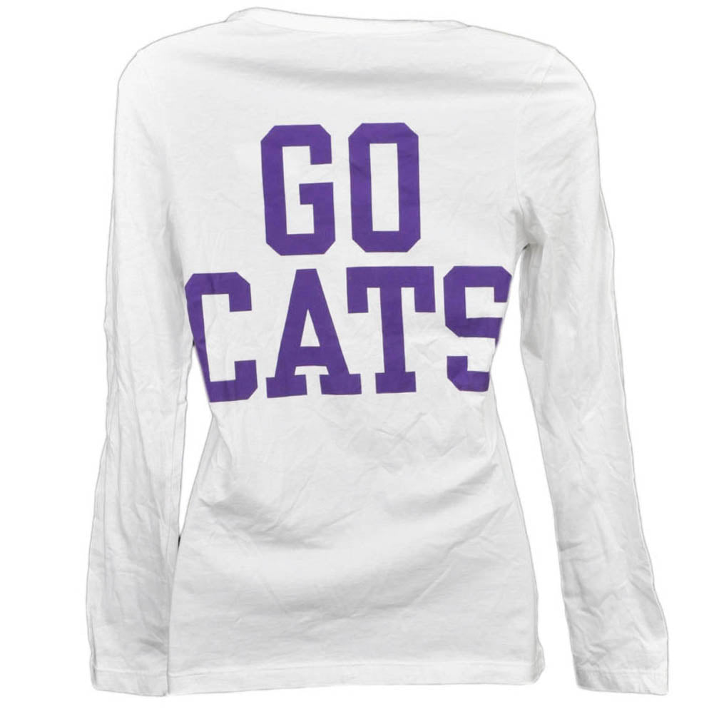 NCAA Kansas State Wildcats White Womens Long Sleeve Tshirt Button Crew Neck MED