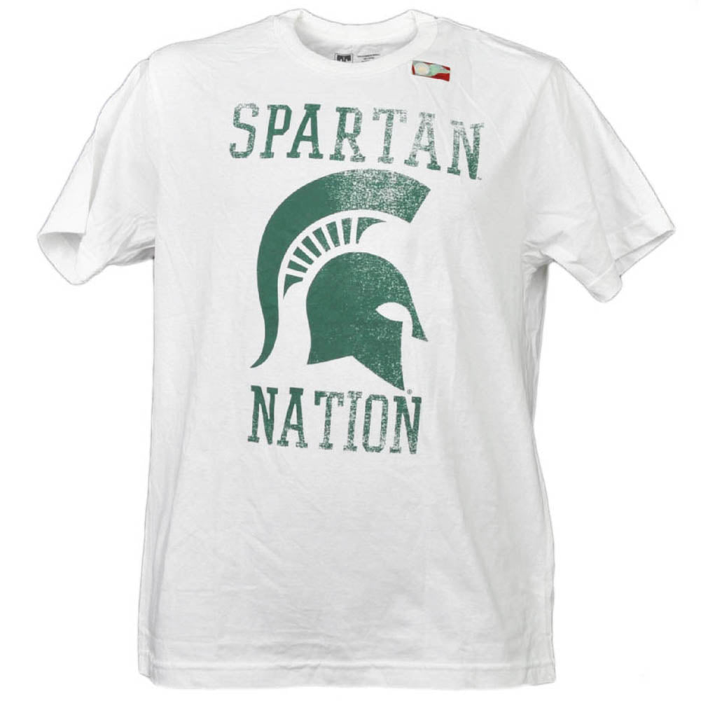 NCAA Michigan State Spartans Nation White Distressed Tshirt Tee Short Sleeve